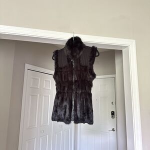 Linda Richards Reversible Luxury Rabbit Fur & Ruched Silk Vest In Black | Sz XS